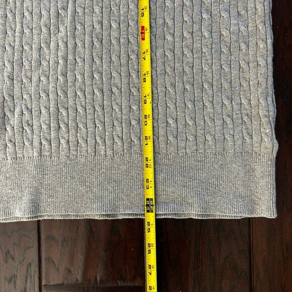 Tommy Hilfiger Cotton + Cashmere grey V neck sweater Cable knit Light Academia - Picture 7 of 9